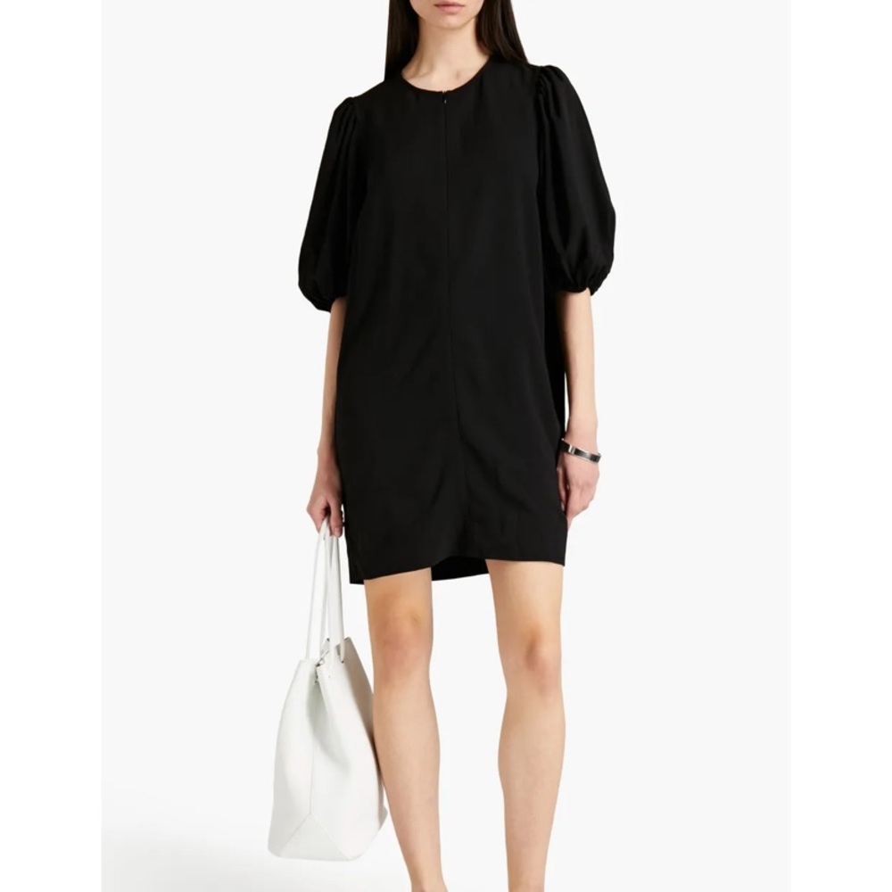 Ganni crepe ballon sleeve black dress with zipper in the front . Size small